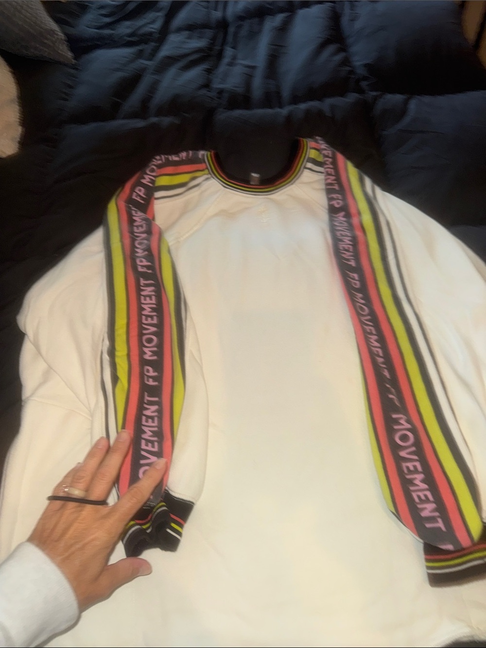 Free People Movement Long-Sleeve Sweatshirt with Colorful Stripes and pockets - Picture 3 of 6